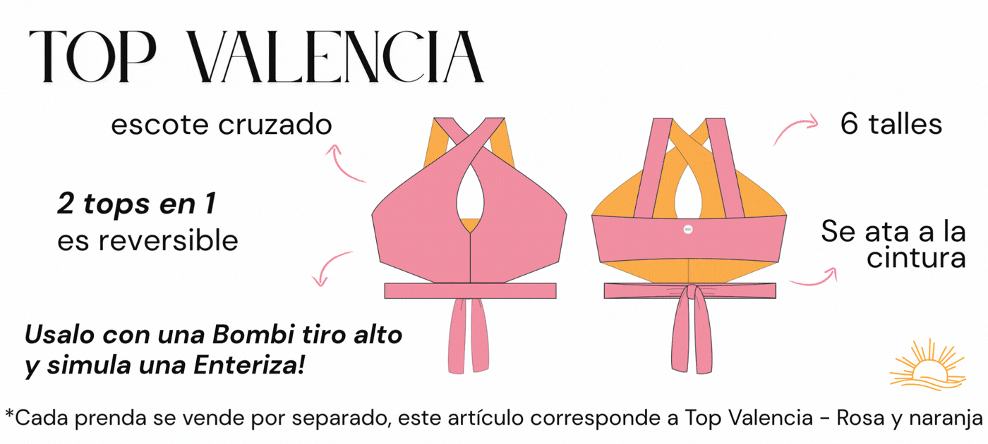 Top valencia rosado reversible con escote cruzado